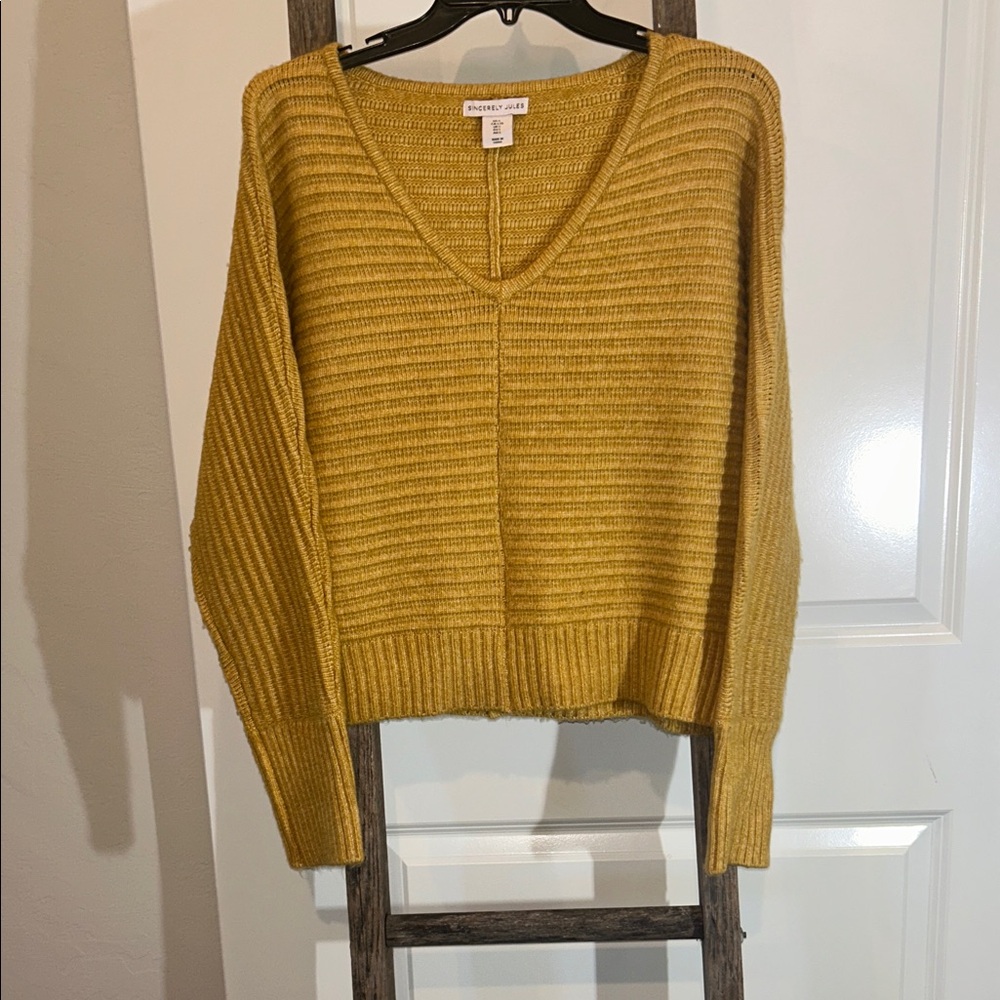 Sincerely Jules Mustard Yellow V-Neck Sweater L